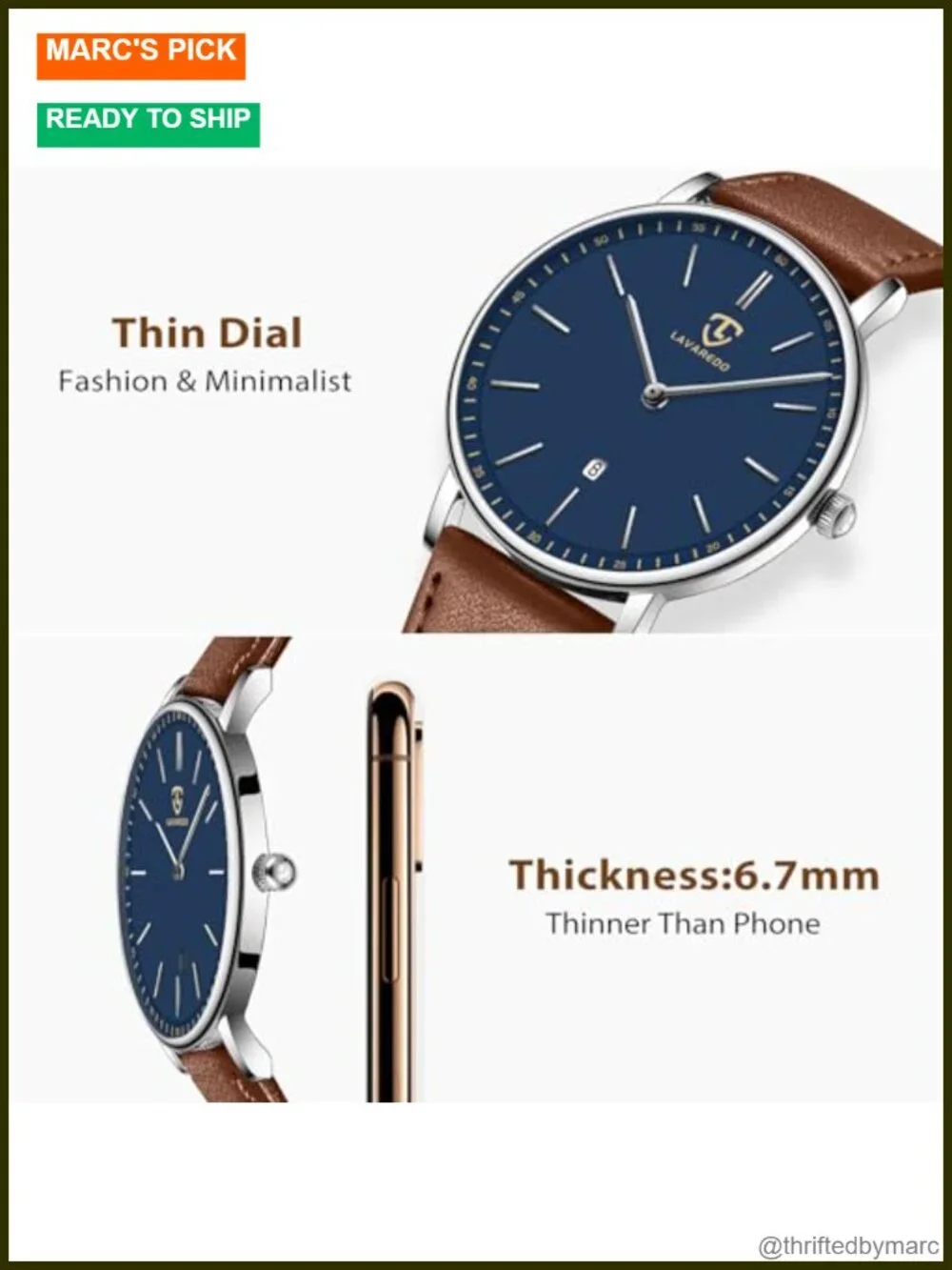 Ultra-Thin Minimalist Analog Date Watch with Leather Strap